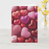 Pink Glitter Hearts Design Valentine’s Day Card カード (黄色い花)