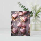 pink glitter hearts for valentine`s day ポストカード (スタンド正面)