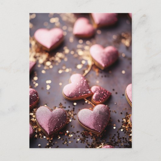 pink glitter hearts for valentine`s day ポストカード (正面)