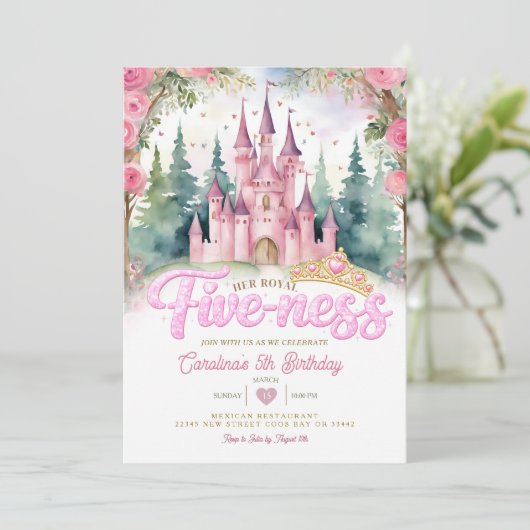 Pink Glitter Her Royal Five-ness Castle Birthday 招待状 (スタンド正面)