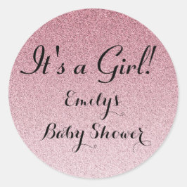 Pink Glitter Its a Girl Baby Shower Favor Sticker ラウンドシール