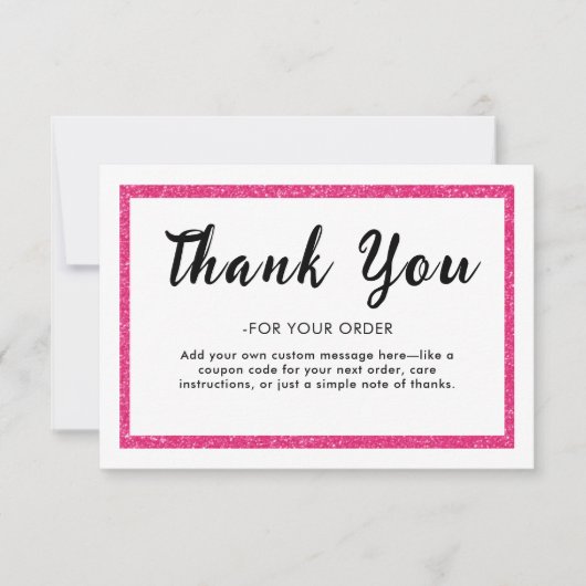 Pink Glitter Logo Thank You Note Card サンキューカード (正面)