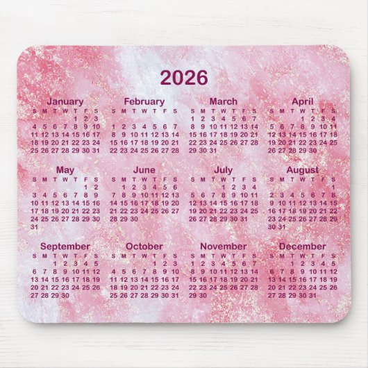 Pink Glitter Marble 2026 Calendar マウスパッド (正面)