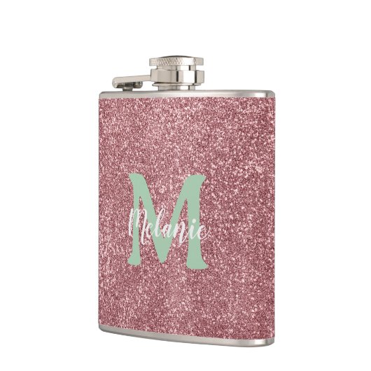 Pink Glitter Monogram Flask Chic フラスク (左)