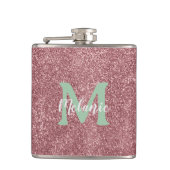 Pink Glitter Monogram Flask Chic フラスク (正面)