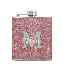 Pink Glitter Monogram Flask Chic フラスク