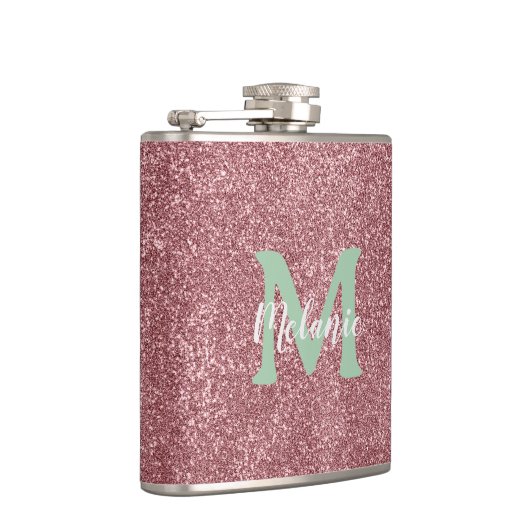 Pink Glitter Monogram Flask Chic フラスク (右)