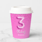 Pink Glitter Number 3 Balloon Birthday Party 紙コップ (裏面)
