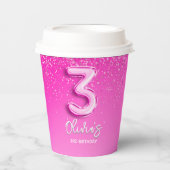 Pink Glitter Number 3 Balloon Birthday Party 紙コップ (正面)