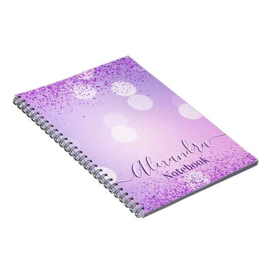 Pink Glitter Pastel Circles Custom  ノートブック (右側)