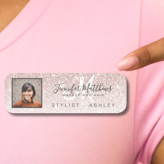 Pink Glitter Photo Business Logo Makeup Hair Salon 名札