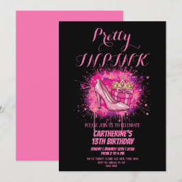 Pink Glitter Pretty in Pink Birthday Party 招待状