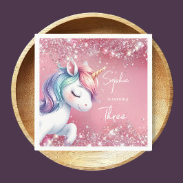 Pink Glitter Rainbow Unicorn Birthday スタンダードカクテルナプキン