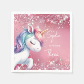 Pink Glitter Rainbow Unicorn Birthday スタンダードカクテルナプキン (正面)