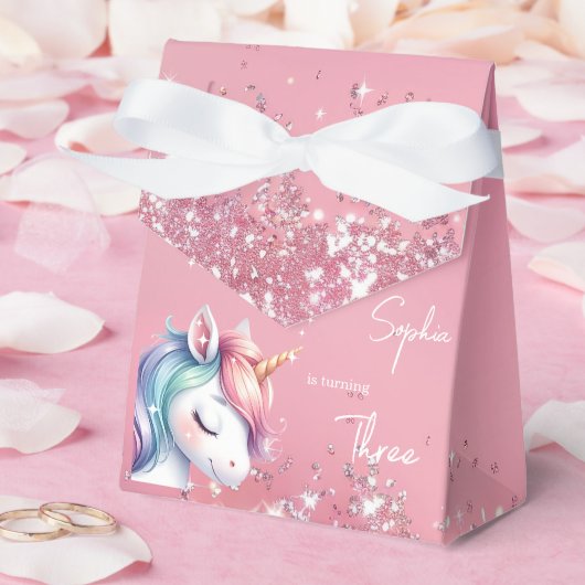 Pink Glitter Rainbow Unicorn Birthday フェイバーボックス (ウェディング)