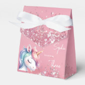 Pink Glitter Rainbow Unicorn Birthday フェイバーボックス (正面サイド)