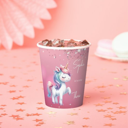 Pink Glitter Rainbow Unicorn Birthday 紙コップ (インサイチュ)
