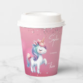 Pink Glitter Rainbow Unicorn Birthday 紙コップ (正面)