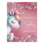 Pink Glitter Rainbow Unicorn Birthday Welcome ポスター (正面)