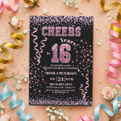 Pink Glitter Rhinestones 16th Birthday Party  招待状