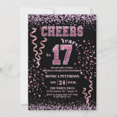 Pink Glitter Rhinestones 17th Birthday Party  招待状 (正面)