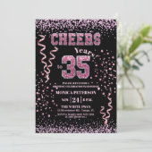 Pink Glitter Rhinestones 35th Birthday Party  招待状 (スタンド正面)