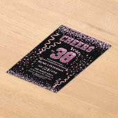 Pink Glitter Rhinestones 38th Birthday Party  アクリル招待状 (レイダウン)