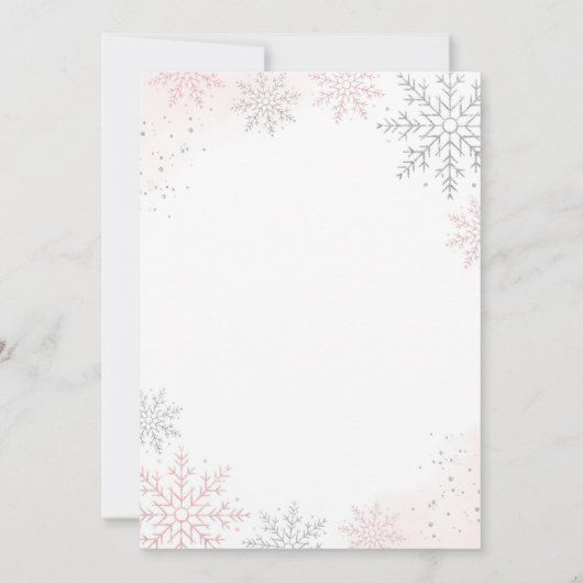 Pink Glitter Snowflake 1st Birthday 招待状 (裏面)