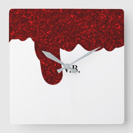 Pink glitter sparkle art design add name text スクエア壁時計 (正面)