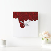 Pink glitter sparkle art design add name text スクエア壁時計 (ホーム)