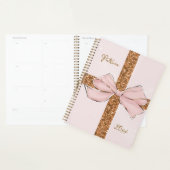 Pink Glitter Stripes & Bow Personalized Planner プランナー手帳 (ディスプレー)