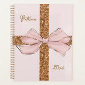 Pink Glitter Stripes & Bow Personalized Planner プランナー手帳 (正面)