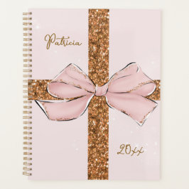 Pink Glitter Stripes & Bow Personalized Planner プランナー手帳