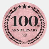 Pink Glitter Style 100 Anniversary Business Logo ラウンドシール (正面)