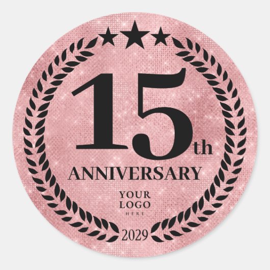  Pink Glitter Style 15th Anniversary Business Logo ラウンドシール (正面)