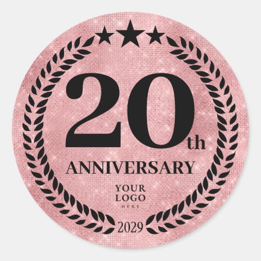  Pink Glitter Style 20th Anniversary Business Logo ラウンドシール (正面)