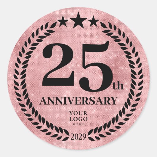  Pink Glitter Style 25th Anniversary Business Logo ラウンドシール (正面)