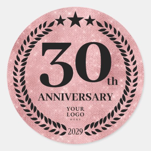  Pink Glitter Style 30th Anniversary Business Logo ラウンドシール (正面)