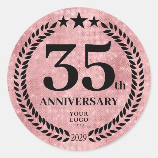  Pink Glitter Style 35th Anniversary Business Logo ラウンドシール (正面)