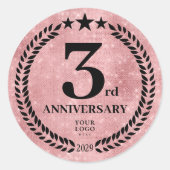  Pink Glitter Style 3rd Anniversary Business Logo ラウンドシール (正面)