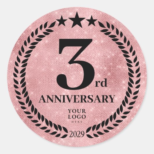  Pink Glitter Style 3rd Anniversary Business Logo ラウンドシール (正面)