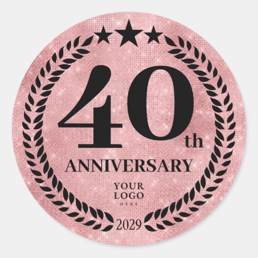  Pink Glitter Style 40th Anniversary Business Logo ラウンドシール (正面)