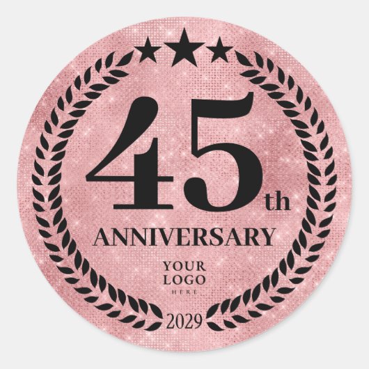  Pink Glitter Style 45th Anniversary Business Logo ラウンドシール (正面)