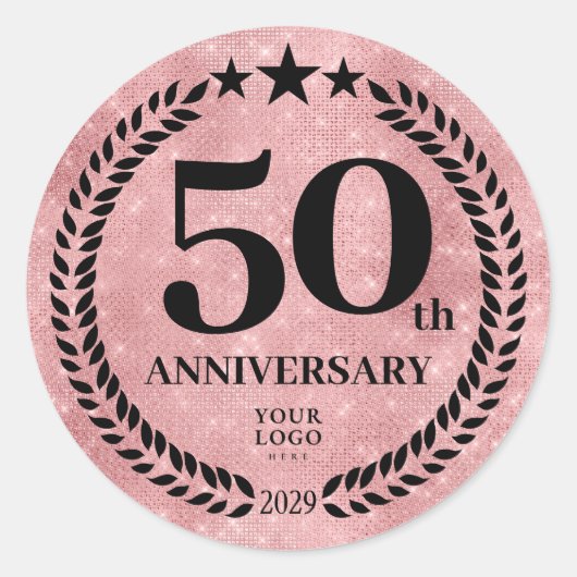  Pink Glitter Style 50th Anniversary Business Logo ラウンドシール (正面)