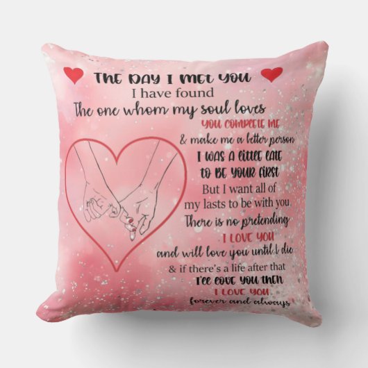 Pink Glittered Romantic Love Quote クッション (正面)