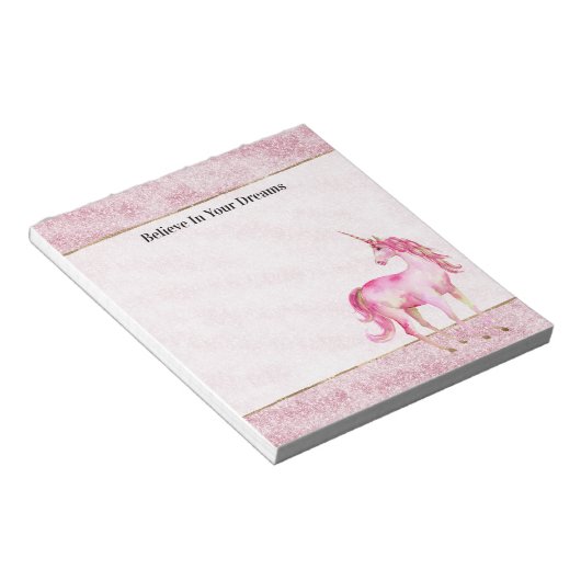 Pink Glitz Glitter Unicorn ノートパッド (アングル)