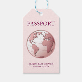 Pink Globe Passport Travel Baby Shower ギフトタグ