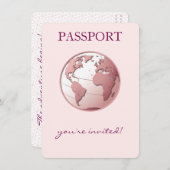 Pink Globe Passport Travel Baby Shower サンキューカード (正面/裏面)