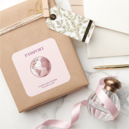 Pink Globe Passport Travel Baby Shower スクエアシール