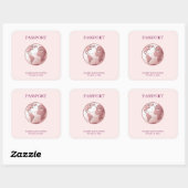 Pink Globe Passport Travel Baby Shower スクエアシール (シート)